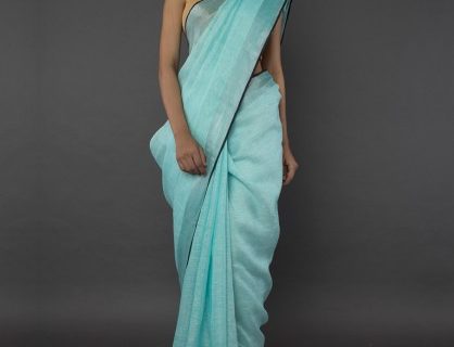 Blue Pure Linen Saree
