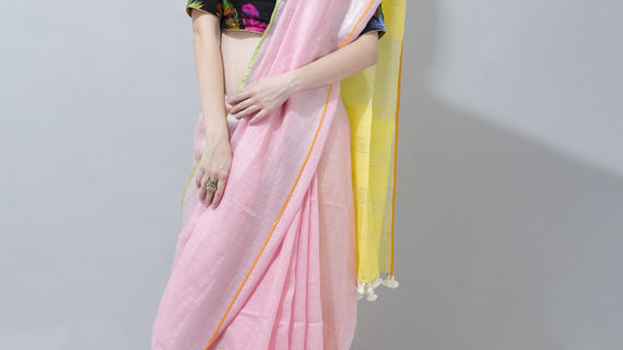 Rose and Yellow Pure Linen Saree
