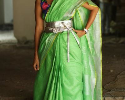 Light Green Linen Saree With Silver Border