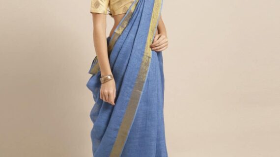 Blue Pure Linen Saree