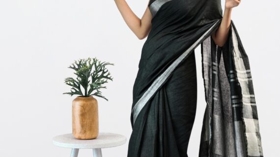HANA (BLACK PURE LINEN SAREE)